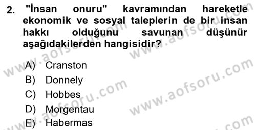İnsan Hakları ve Demokratikleşme Süreci Dersi 2024 - 2025 Yılı Yaz Okulu Sınav Soruları 2. Soru