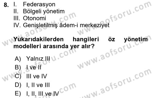 İnsan Hakları ve Demokratikleşme Süreci Dersi 2024 - 2025 Yılı Yaz Okulu Sınav Soruları 8. Soru