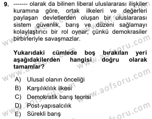 İnsan Hakları ve Demokratikleşme Süreci Dersi 2024 - 2025 Yılı Yaz Okulu Sınav Soruları 9. Soru