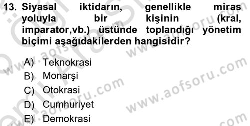 İnsan Hakları ve Demokratikleşme Süreci Dersi 2025 - 2026 Yılı (Vize) Ara Sınav Soruları 13. Soru