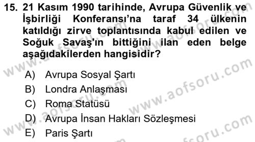 İnsan Hakları ve Demokratikleşme Süreci Dersi 2025 - 2026 Yılı (Vize) Ara Sınav Soruları 15. Soru