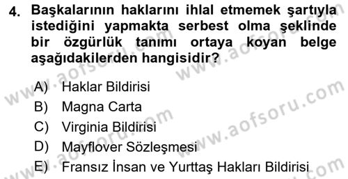 İnsan Hakları ve Demokratikleşme Süreci Dersi 2025 - 2026 Yılı (Vize) Ara Sınav Soruları 4. Soru