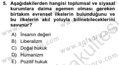 İnsan Hakları ve Demokratikleşme Süreci Dersi 2025 - 2026 Yılı (Vize) Ara Sınav Soruları 5. Soru