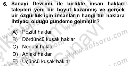 İnsan Hakları ve Demokratikleşme Süreci Dersi 2025 - 2026 Yılı (Vize) Ara Sınav Soruları 6. Soru