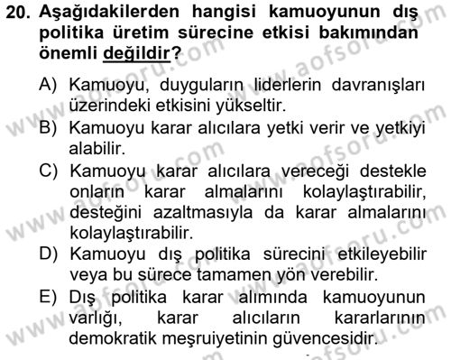 Diş Politika Analizi Dersi 2012 - 2013 Yılı (Vize) Ara Sınav Soruları 20. Soru