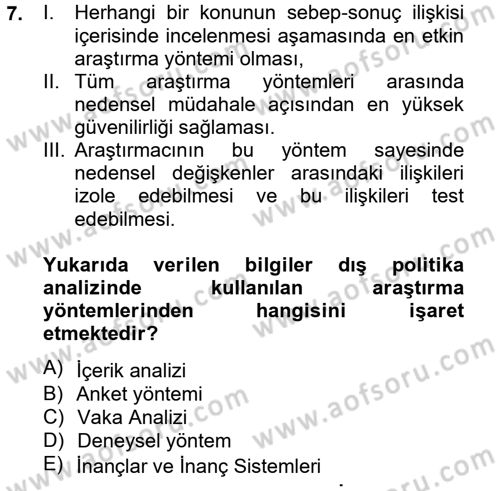 Diş Politika Analizi Dersi 2012 - 2013 Yılı (Vize) Ara Sınav Soruları 7. Soru