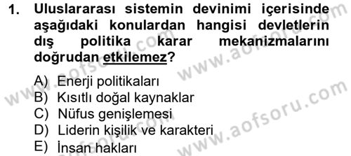 Diş Politika Analizi Dersi 2012 - 2013 Yılı (Final) Dönem Sonu Sınav Soruları 1. Soru