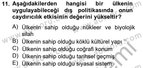Diş Politika Analizi Dersi 2012 - 2013 Yılı (Final) Dönem Sonu Sınav Soruları 11. Soru