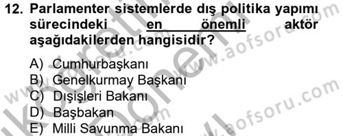 Diş Politika Analizi Dersi 2012 - 2013 Yılı (Final) Dönem Sonu Sınav Soruları 12. Soru