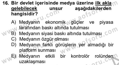 Diş Politika Analizi Dersi 2012 - 2013 Yılı (Final) Dönem Sonu Sınav Soruları 16. Soru