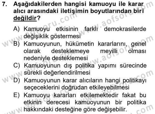 Diş Politika Analizi Dersi 2012 - 2013 Yılı (Final) Dönem Sonu Sınav Soruları 7. Soru