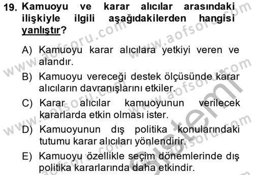 Diş Politika Analizi Dersi 2013 - 2014 Yılı (Vize) Ara Sınav Soruları 19. Soru