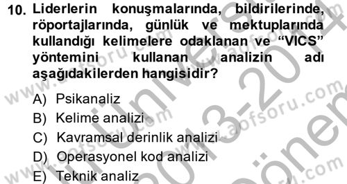 Diş Politika Analizi Dersi 2013 - 2014 Yılı (Final) Dönem Sonu Sınav Soruları 10. Soru