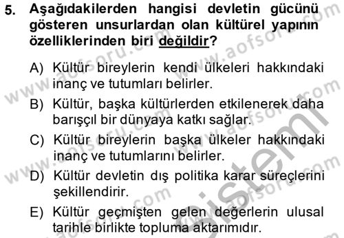 Diş Politika Analizi Dersi 2013 - 2014 Yılı (Final) Dönem Sonu Sınav Soruları 5. Soru