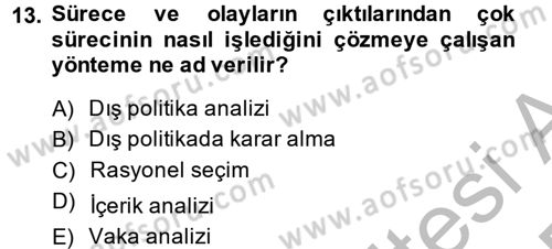 Diş Politika Analizi Dersi 2014 - 2015 Yılı (Vize) Ara Sınavı 13. Soru