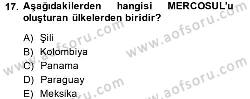 Diş Politika Analizi Dersi 2014 - 2015 Yılı (Final) Dönem Sonu Sınav Soruları 17. Soru