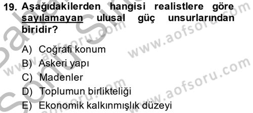 Diş Politika Analizi Dersi 2014 - 2015 Yılı (Final) Dönem Sonu Sınav Soruları 19. Soru