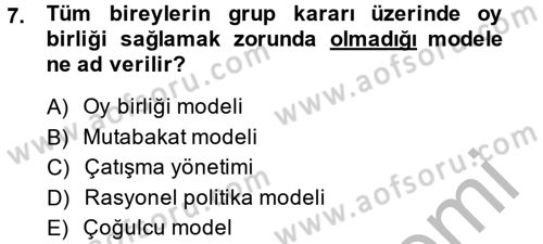 Diş Politika Analizi Dersi 2014 - 2015 Yılı (Final) Dönem Sonu Sınav Soruları 7. Soru