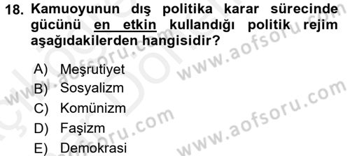Diş Politika Analizi Dersi 2015 - 2016 Yılı (Vize) Ara Sınav Soruları 18. Soru