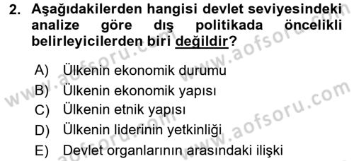Diş Politika Analizi Dersi 2015 - 2016 Yılı (Vize) Ara Sınav Soruları 2. Soru