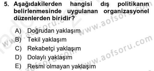 Diş Politika Analizi Dersi 2015 - 2016 Yılı (Vize) Ara Sınav Soruları 5. Soru