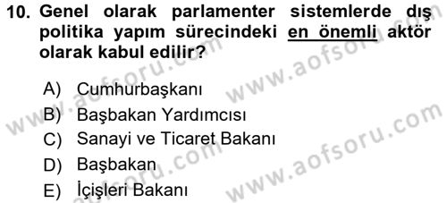 Diş Politika Analizi Dersi 2015 - 2016 Yılı (Final) Dönem Sonu Sınav Soruları 10. Soru
