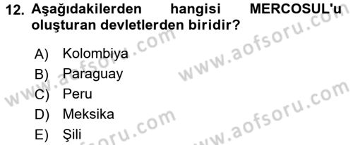 Diş Politika Analizi Dersi 2015 - 2016 Yılı (Final) Dönem Sonu Sınav Soruları 12. Soru