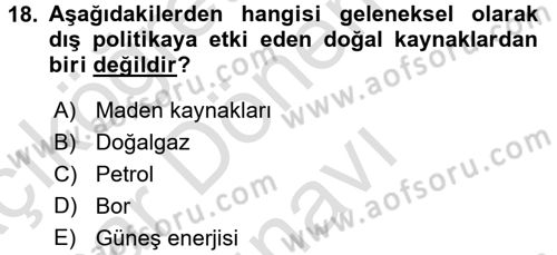Diş Politika Analizi Dersi 2015 - 2016 Yılı (Final) Dönem Sonu Sınav Soruları 18. Soru