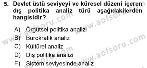 Diş Politika Analizi Dersi 2015 - 2016 Yılı (Final) Dönem Sonu Sınav Soruları 5. Soru