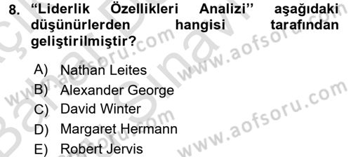 Diş Politika Analizi Dersi 2015 - 2016 Yılı (Final) Dönem Sonu Sınav Soruları 8. Soru