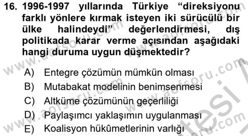 Diş Politika Analizi Dersi 2016 - 2017 Yılı 3 Ders Sınav Soruları 16. Soru