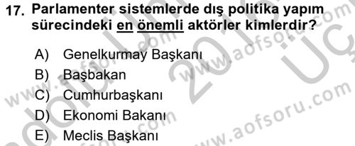 Diş Politika Analizi Dersi 2016 - 2017 Yılı 3 Ders Sınav Soruları 17. Soru