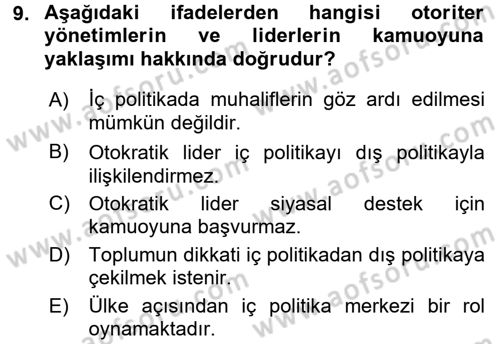 Diş Politika Analizi Dersi 2016 - 2017 Yılı 3 Ders Sınav Soruları 9. Soru