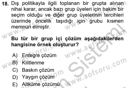 Diş Politika Analizi Dersi 2016 - 2017 Yılı (Vize) Ara Sınav Soruları 18. Soru
