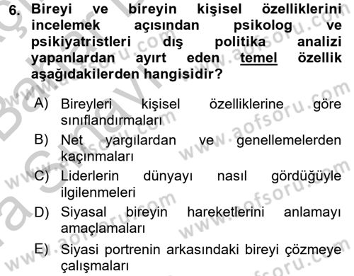 Diş Politika Analizi Dersi 2016 - 2017 Yılı (Vize) Ara Sınav Soruları 6. Soru