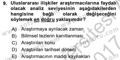 Diş Politika Analizi Dersi 2016 - 2017 Yılı (Vize) Ara Sınav Soruları 9. Soru