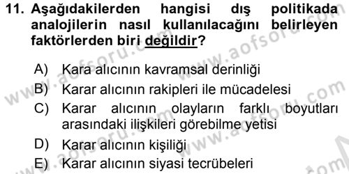 Diş Politika Analizi Dersi 2016 - 2017 Yılı (Final) Dönem Sonu Sınav Soruları 11. Soru