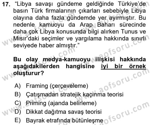 Diş Politika Analizi Dersi 2016 - 2017 Yılı (Final) Dönem Sonu Sınav Soruları 17. Soru