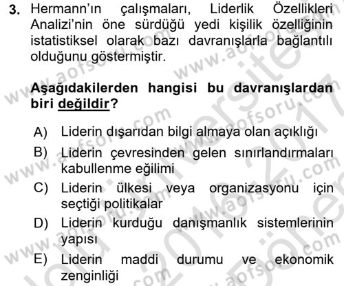 Diş Politika Analizi Dersi 2016 - 2017 Yılı (Final) Dönem Sonu Sınav Soruları 3. Soru