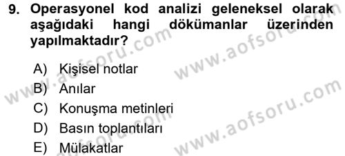 Diş Politika Analizi Dersi 2016 - 2017 Yılı (Final) Dönem Sonu Sınav Soruları 9. Soru