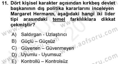Diş Politika Analizi Dersi 2017 - 2018 Yılı 3 Ders Sınav Soruları 11. Soru