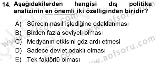 Diş Politika Analizi Dersi 2017 - 2018 Yılı 3 Ders Sınav Soruları 14. Soru