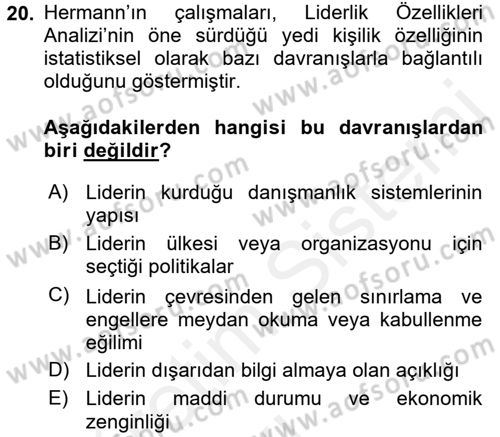 Diş Politika Analizi Dersi 2017 - 2018 Yılı 3 Ders Sınav Soruları 20. Soru
