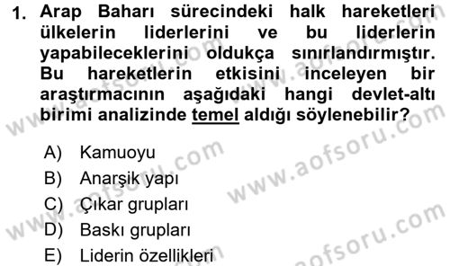 Diş Politika Analizi Dersi 2017 - 2018 Yılı (Vize) Ara Sınav Soruları 1. Soru