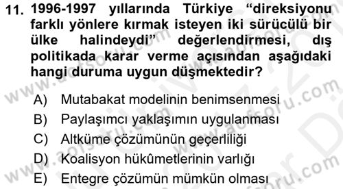 Diş Politika Analizi Dersi 2017 - 2018 Yılı (Vize) Ara Sınav Soruları 11. Soru