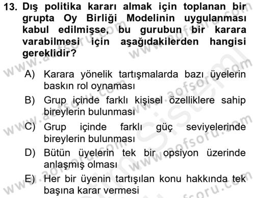 Diş Politika Analizi Dersi 2017 - 2018 Yılı (Vize) Ara Sınav Soruları 13. Soru