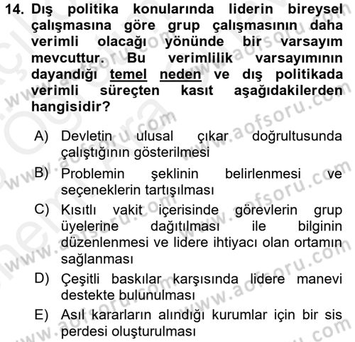 Diş Politika Analizi Dersi 2017 - 2018 Yılı (Vize) Ara Sınav Soruları 14. Soru
