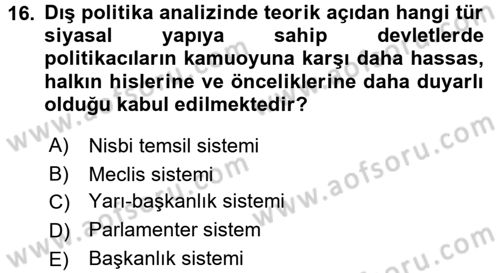 Diş Politika Analizi Dersi 2017 - 2018 Yılı (Vize) Ara Sınav Soruları 16. Soru