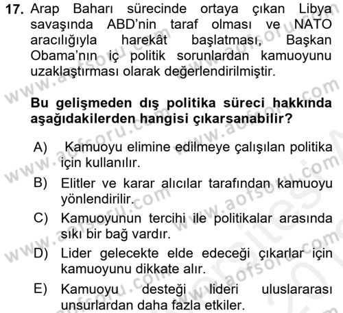 Diş Politika Analizi Dersi 2017 - 2018 Yılı (Vize) Ara Sınav Soruları 17. Soru