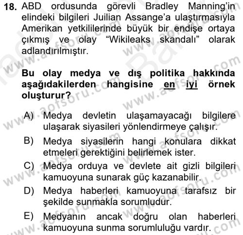 Diş Politika Analizi Dersi 2017 - 2018 Yılı (Vize) Ara Sınav Soruları 18. Soru
